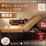 【組立設置費込】収納ベッド セミダブル・レギュラー【横開き】【薄型ボンネルコイルマットレス付き】フレームカラー：ダークブラウン モダンライト・コンセント_ガス圧式大容量跳ね上げベッド Lunalight ルナライト