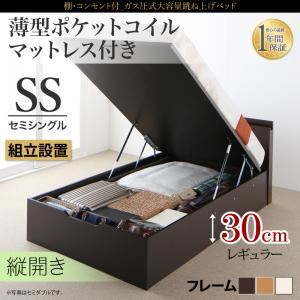 【組立設置費込】収納ベッド セミシングル・レギュラー【縦開き】【薄型ポケットコイルマットレス付き】フレームカラー：ナチュラル 棚・コンセント付 大容量跳ね上げベッド NEO-Gransta ネオ・グランスタ