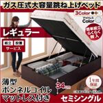 【組立設置費込】収納ベッド セミシングル・レギュラー【縦開き】【薄型ボンネルコイルマットレス付き】フレームカラー：ダークブラウン マットレスカラー：アイボリー 簡単組立・らくらく搬入_ガス圧式大容量跳ね上げベッド Mysel マイセル