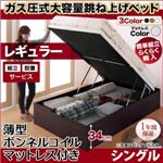 【組立設置費込】収納ベッド シングル・レギュラー【縦開き】【薄型ボンネルコイルマットレス付き】フレームカラー：ホワイト マットレスカラー：アイボリー 簡単組立・らくらく搬入_ガス圧式大容量跳ね上げベッド Mysel マイセル