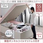 収納ベッド セミシングル ショート丈/深さグランド【薄型ボンネルコイルマットレス付き】フレームカラー：ホワイト クローゼット感覚ガス圧式跳ね上げベッド aimable エマーブル