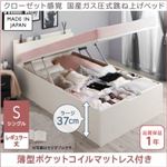 収納ベッド シングル レギュラー丈/深さラージ【薄型ポケットコイルマットレス付き】フレームカラー：ホワイト クローゼット感覚ガス圧式跳ね上げベッド aimable エマーブル