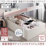 収納ベッド セミシングル ショート丈/深さラージ【国産薄型ポケットコイルマットレス付き】フレームカラー：ホワイト クローゼット感覚ガス圧式跳ね上げベッド aimable エマーブル