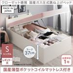 収納ベッド シングル レギュラー丈/深さラージ【国産薄型ポケットコイルマットレス付き】フレームカラー：ホワイト クローゼット感覚ガス圧式跳ね上げベッド aimable エマーブル