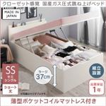 【組立設置費込】収納ベッド セミシングル ショート丈/深さラージ【薄型ポケットコイルマットレス付き】フレームカラー：ホワイト クローゼット感覚ガス圧式跳ね上げベッド aimable エマーブル
