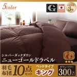 布団10点セット キング【ベッドタイプ】カラー：ワインレッド 日本製防カビ消臭 ダックダウン ニューゴールドラベル 羽毛布団セット Alice アリーチェ