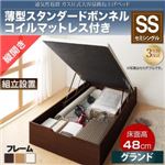 【組立設置費込】収納ベッド セミシングル 縦開き/深さグランド【薄型スタンダードボンネルコイルマットレス付】フレームカラー：ダークブラウン 通気性抜群_ガス圧式大容量跳ね上げベッド No-Mos ノーモス