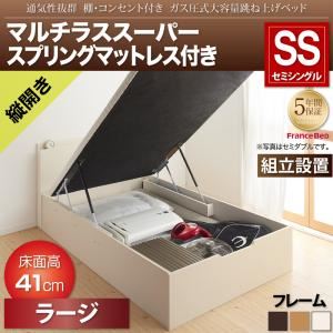 【組立設置費込】収納ベッド セミシングル 縦開き/深さラージ【マルチラススーパースプリングマットレス付】フレームカラー：ダークブラウン 通気性抜群 棚コンセント付 跳ね上げベッド Prostor プロストル