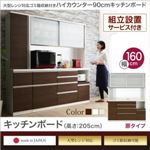 【組立設置費込】キッチンボード 幅160/高さ205cm【扉タイプ】カラー：ホワイト 大型レンジ対応 ゴミ箱収納付き ハイカウンター90cm OLEGANO オレガノ