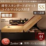 【組立設置費込】 収納ベッド セミシングル 横開き 深さグランド 【薄型スタンダードポケットコイルマットレス付】 フレームカラー：ダークブラウン  モダンライトガス圧式跳ね上げ収納ベッド Lunalight ルナライト