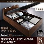 収納ベッド シングル 縦開き 深さラージ 【薄型スタンダードポケットコイルマットレス付】 フレームカラー：ウォルナットブラウン  シンプルデザイン大容量収納跳ね上げ式ベッド Novia ノービア