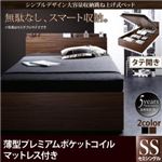 収納ベッド セミシングル 縦開き 深さラージ 【薄型プレミアムポケットコイルマットレス付】 フレームカラー：ブラック  シンプルデザイン大容量収納跳ね上げ式ベッド Novia ノービア