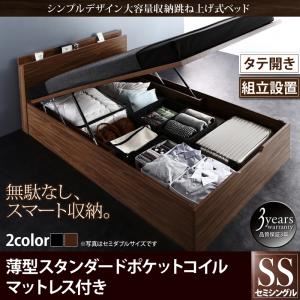 【組立設置費込】 収納ベッド セミシングル 縦開き 深さラージ 【薄型スタンダードポケットコイルマットレス付】 フレームカラー：ウォルナットブラウン  シンプルデザイン大容量収納跳ね上げ式ベッド Novia ノービア