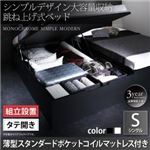 【組立設置費込】 収納ベッド シングル 縦開き 深さラージ 【薄型スタンダードポケットコイルマットレス付】 フレームカラー：ホワイト  シンプルデザイン大容量収納跳ね上げ式ベッド Fermer フェルマー