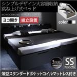 【組立設置費込】 収納ベッド セミシングル 横開き 深さラージ 【薄型スタンダードポケットコイルマットレス付】 フレームカラー：ホワイト  シンプルデザイン大容量収納跳ね上げ式ベッド Fermer フェルマー