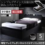 【組立設置費込】 収納ベッド シングル 縦開き 深さラージ 【薄型プレミアムボンネルコイルマットレス付】 フレームカラー：ブラック  シンプルデザイン大容量収納跳ね上げ式ベッド Fermer フェルマー