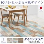 ラグマット 200×250cm   メインカラー：サックスブルー  拭ける・はっ水 古木風マット Floldy フロルディー