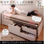 チェストベッド シングル  【薄型プレミアムボンネルコイルマットレス付】 フレームカラー：ダークブラウン 寝具カラー：アイボリー コンセント付きショート丈チェストベッド ショート丈 wunderbar ヴンダーバール