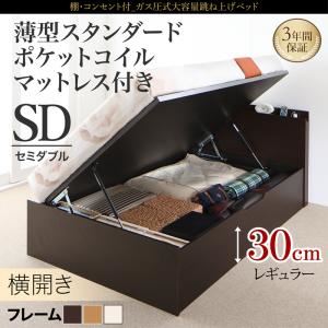 収納ベッド セミダブル 横開き 深さレギュラー 【薄型スタンダードポケットコイルマットレス付】 フレームカラー：ダークブラウン お客様組立 棚コンセント付 跳ね上げベッド NEO-Gransta ネオ・グランスタ