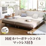 ローベッド クイーン（Q×1） フルレイアウト フレーム幅160cm/スチール脚タイプ 【国産カバーポケットコイルマットレス付】 フレームカラー：ウォルナットブラウン デザインボードベッド Bibury ビブリー