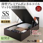 【組立設置費込】 収納ベッド セミシングル 縦開き 深さラージ 【薄型プレミアムボンネルコイルマットレス付】 フレームカラー：ダークブラウン 棚コンセント付 跳ね上げベッド NEO-Gransta ネオ・グランスタ