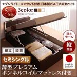 【組立設置費込】 収納ベッド セミシングル 縦開き 深さラージ 【薄型プレミアムボンネルコイルマットレス付】 フレームカラー：ダークブラウン 開閉タイプが選べるガス圧式跳ね上げ収納ベッド 夕月 ユフヅキ