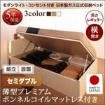 【組立設置費込】 収納ベッド セミダブル 横開き 深さレギュラー 【薄型プレミアムボンネルコイルマットレス付】 フレームカラー：ダークブラウン 開閉タイプが選べるガス圧式跳ね上げ収納ベッド 夕月 ユフヅキ