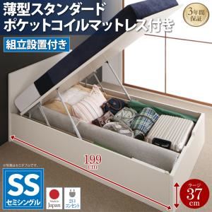 【組立設置費込】 収納ベッド セミシングル 深さラージ 【薄型スタンダードポケットコイルマットレス付】 フレームカラー：ダークブラウン フラットヘッドコンセント付跳ね上げ収納ベッド Mulante ムランテ