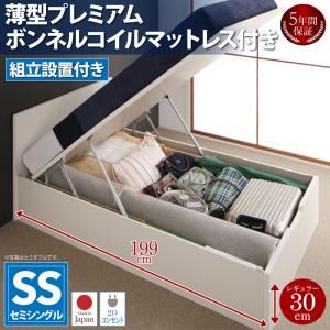 【組立設置費込】 収納ベッド セミシングル 深さレギュラー 【薄型プレミアムボンネルコイルマットレス付】 フレームカラー：ダークブラウン フラットヘッドコンセント付跳ね上げ収納ベッド Mulante ムランテ