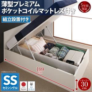 【組立設置費込】 収納ベッド セミシングル 深さレギュラー 【薄型プレミアムポケットコイルマットレス付】 フレームカラー：ダークブラウン フラットヘッドコンセント付跳ね上げ収納ベッド Mulante ムランテ