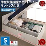 【組立設置費込】 収納ベッド シングル 深さラージ 【薄型抗菌国産ポケットコイルマットレス付】 フレームカラー：ダークブラウン フラットヘッドコンセント付跳ね上げ収納ベッド Mulante ムランテ