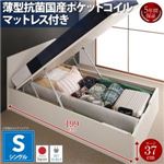 収納ベッド シングル 深さラージ 【薄型抗菌国産ポケットコイルマットレス付】 フレームカラー：ダークブラウン お客様組立 フラットヘッドコンセント付跳ね上げ収納ベッド Mulante ムランテ