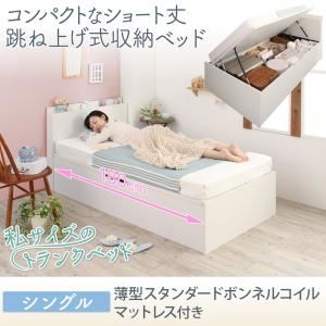 収納ベッド シングル 横開き 深さラージ/ショート丈 【薄型スタンダードボンネルコイルマットレス付】 フレームカラー：ホワイト お客様組立 コンパクトな跳ね上げ式収納 ベッド Avari アヴァリ