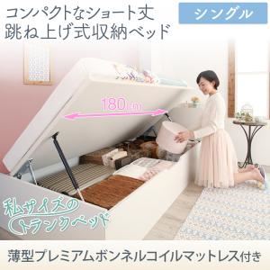 収納ベッド シングル 横開き 深さラージ/ショート丈 【薄型プレミアムボンネルコイルマットレス付】 フレームカラー：ホワイト お客様組立 コンパクトな跳ね上げ式収納 ベッド Avari アヴァリ