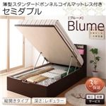 【組立設置費込】 収納ベッド セミダブル 縦開き 深さレギュラー 【薄型スタンダードボンネルコイルマットレス付】 フレームカラー：ホワイト 開閉・深さが選べるガス圧式跳ね上げ収納ベッド Blume ブルーメ