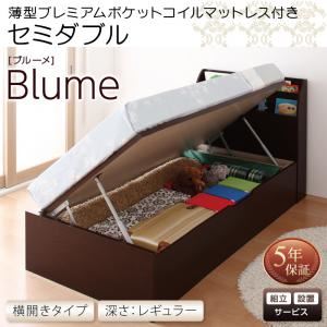 【組立設置費込】 収納ベッド セミダブル 横開き 深さレギュラー 【薄型プレミアムポケットコイルマットレス付】 フレームカラー：ホワイト 開閉・深さが選べるガス圧式跳ね上げ収納ベッド Blume ブルーメ