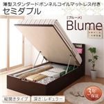 収納ベッド セミダブル 縦開き 深さレギュラー 【薄型スタンダードボンネルコイルマットレス付】 フレームカラー：ホワイト お客様組立 開閉・深さが選べるガス圧式跳ね上げ収納ベッド Blume ブルーメ