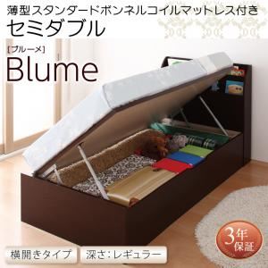 収納ベッド セミダブル 横開き 深さレギュラー 【薄型スタンダードボンネルコイルマットレス付】 フレームカラー：ホワイト お客様組立 開閉・深さが選べるガス圧式跳ね上げ収納ベッド Blume ブルーメ