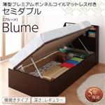 収納ベッド セミダブル 横開き 深さレギュラー 【薄型プレミアムボンネルコイルマットレス付】 フレームカラー：ホワイト お客様組立 開閉・深さが選べるガス圧式跳ね上げ収納ベッド Blume ブルーメ