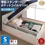 【組立設置費込】 収納ベッド シングル 深さレギュラー  【薄型スタンダードポケットコイルマットレス付】 フレームカラー：ダークブラウン  フラットヘッドコンセント付跳ね上げ収納ベッド Mulante ムランテ