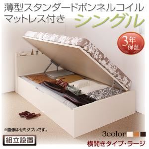 【組立設置費込】 収納ベッド シングル 深さラージ 横開き 【薄型スタンダードボンネルコイルマットレス付】 フレームカラー：ダークブラウン  国産跳ね上げ収納ベッド Freeda フリーダ