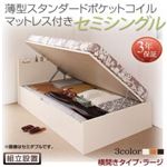 【組立設置費込】 収納ベッド セミシングル 深さラージ 横開き 【薄型スタンダードポケットコイルマットレス付】 フレームカラー：ダークブラウン  国産跳ね上げ収納ベッド Freeda フリーダ