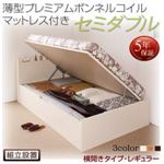 【組立設置費込】 収納ベッド セミダブル 深さレギュラー 横開き 【薄型プレミアムボンネルコイルマットレス付】 フレームカラー：ダークブラウン  国産跳ね上げ収納ベッド Freeda フリーダ