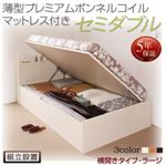 【組立設置費込】 収納ベッド セミダブル 深さラージ 横開き 【薄型プレミアムボンネルコイルマットレス付】 フレームカラー：ダークブラウン  国産跳ね上げ収納ベッド Freeda フリーダ