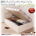 お客様組立 収納ベッド シングル 深さラージ 横開き 【薄型プレミアムボンネルコイルマットレス付】 フレームカラー：ダークブラウン  国産跳ね上げ収納ベッド Freeda フリーダ