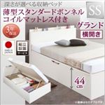 【組立設置費込】収納ベッド【横開き】 セミシングル 深さグランド【薄型スタンダードボンネルコイルマットレス付】フレームカラー：ホワイト国産跳ね上げ収納ベッド Renati-WH レナーチ ホワイト