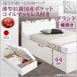 お客様組立収納ベッド【横開き】 セミシングル 深さグランド【薄型抗菌国産ポケットコイルマットレス付】フレームカラー：ホワイト国産跳ね上げ収納ベッド Renati-WH レナーチ ホワイト