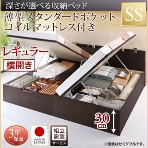 【組立設置費込】収納ベッド【横開き】 セミシングル 深さレギュラー【薄型スタンダードポケットコイルマットレス付】フレームカラー：ダークブラウン国産跳ね上げ収納ベッド Renati-DB レナーチ ダークブラウン