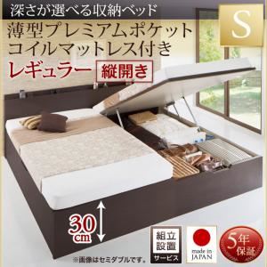 【組立設置費込】収納ベッド【縦開き】 シングル 深さレギュラー【薄型プレミアムポケットコイルマットレス付】フレームカラー：ダークブラウン国産跳ね上げ収納ベッド Renati-DB レナーチ ダークブラウン