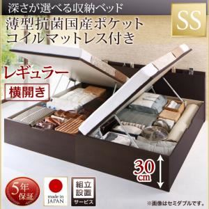 【組立設置費込】収納ベッド【横開き】 セミシングル 深さレギュラー【薄型抗菌国産ポケットコイルマットレス付】フレームカラー：ダークブラウン国産跳ね上げ収納ベッド Renati-DB レナーチ ダークブラウン